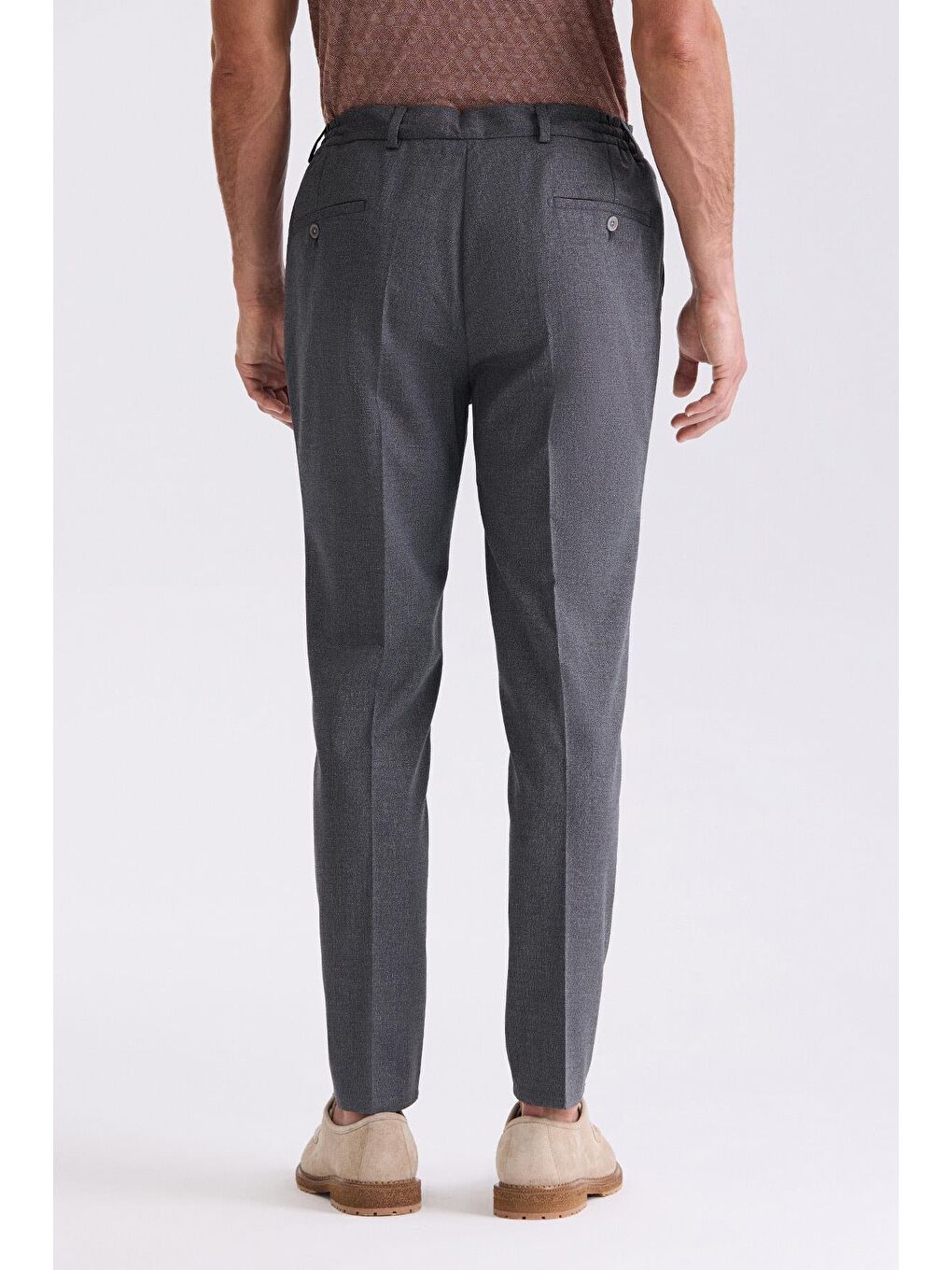 Koyu Lacivert Comfort Fit Beli Lastikli Yünlü Kumaş Pantolon-2