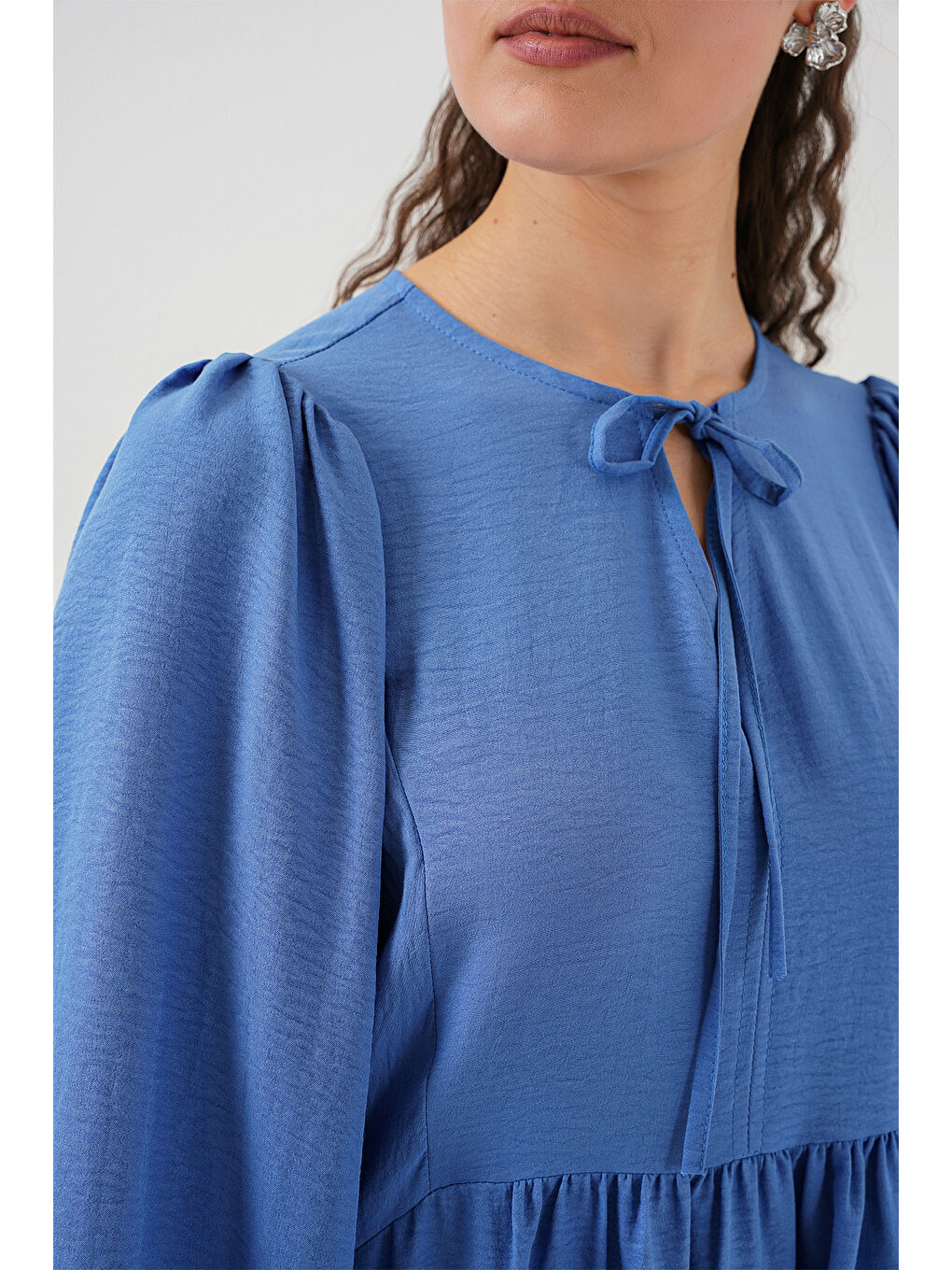 Kadın Balon Kol Uzun Tesettür Elbise 2464 - İndigo-4