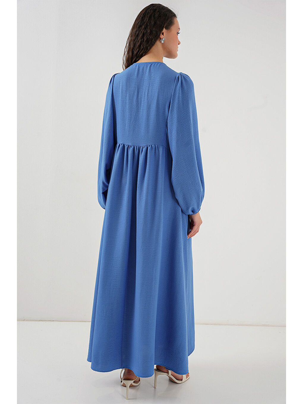 Kadın Balon Kol Uzun Tesettür Elbise 2464 - İndigo-5