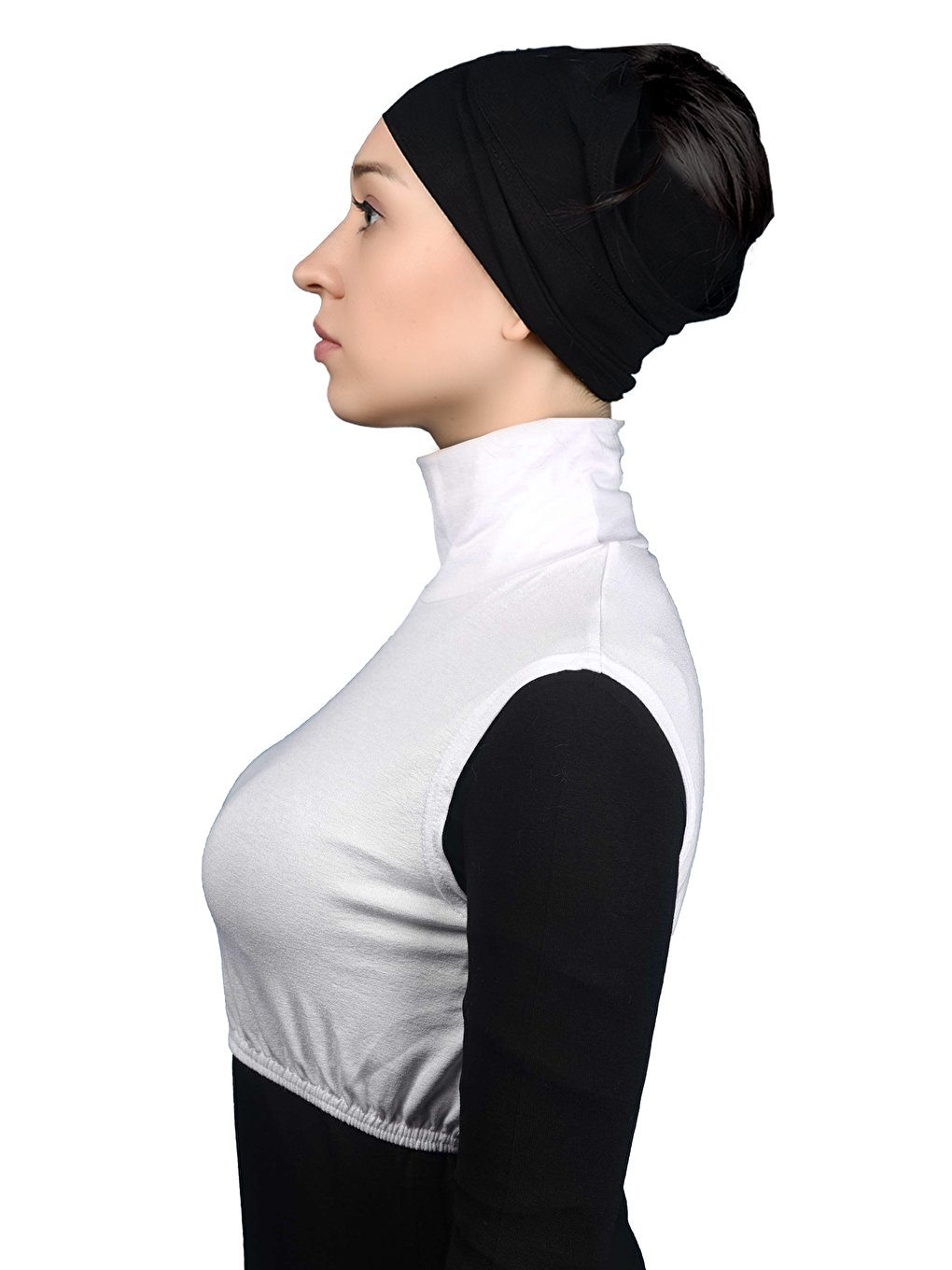 Beyaz Sıfır Kol Balıkçı Yaka Tam Boğazlı Elastanlı Penye Kadın Yarım Body-2