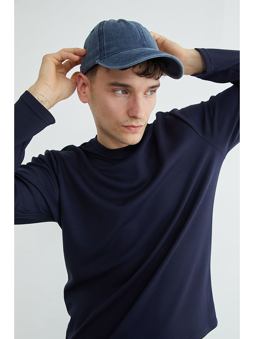 Lacivert Basic Bisiklet Yaka Modal Sweatshirt-4