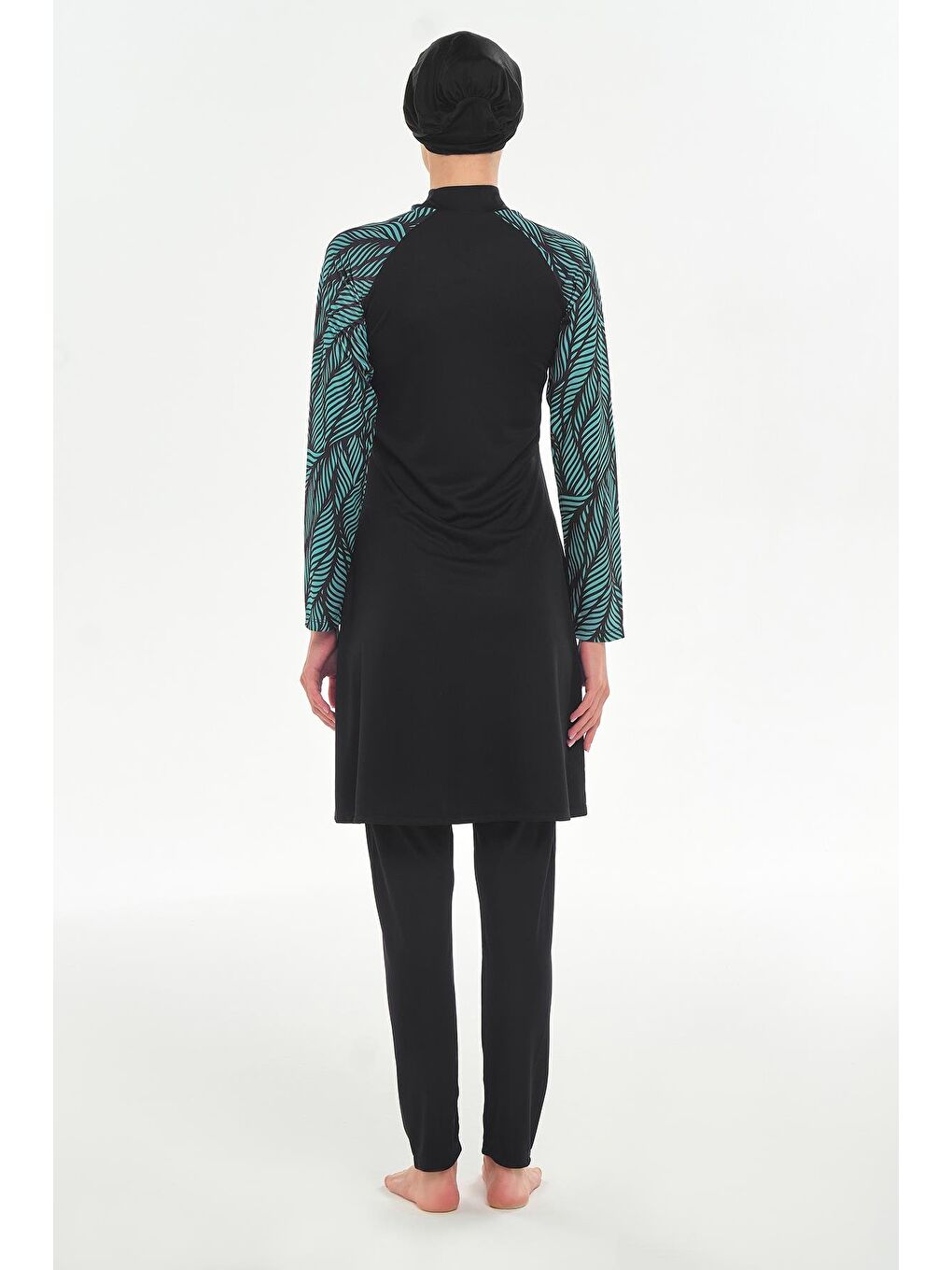 Uzun Kol Desenli Tesettür Mayo | Siyah 253120-4