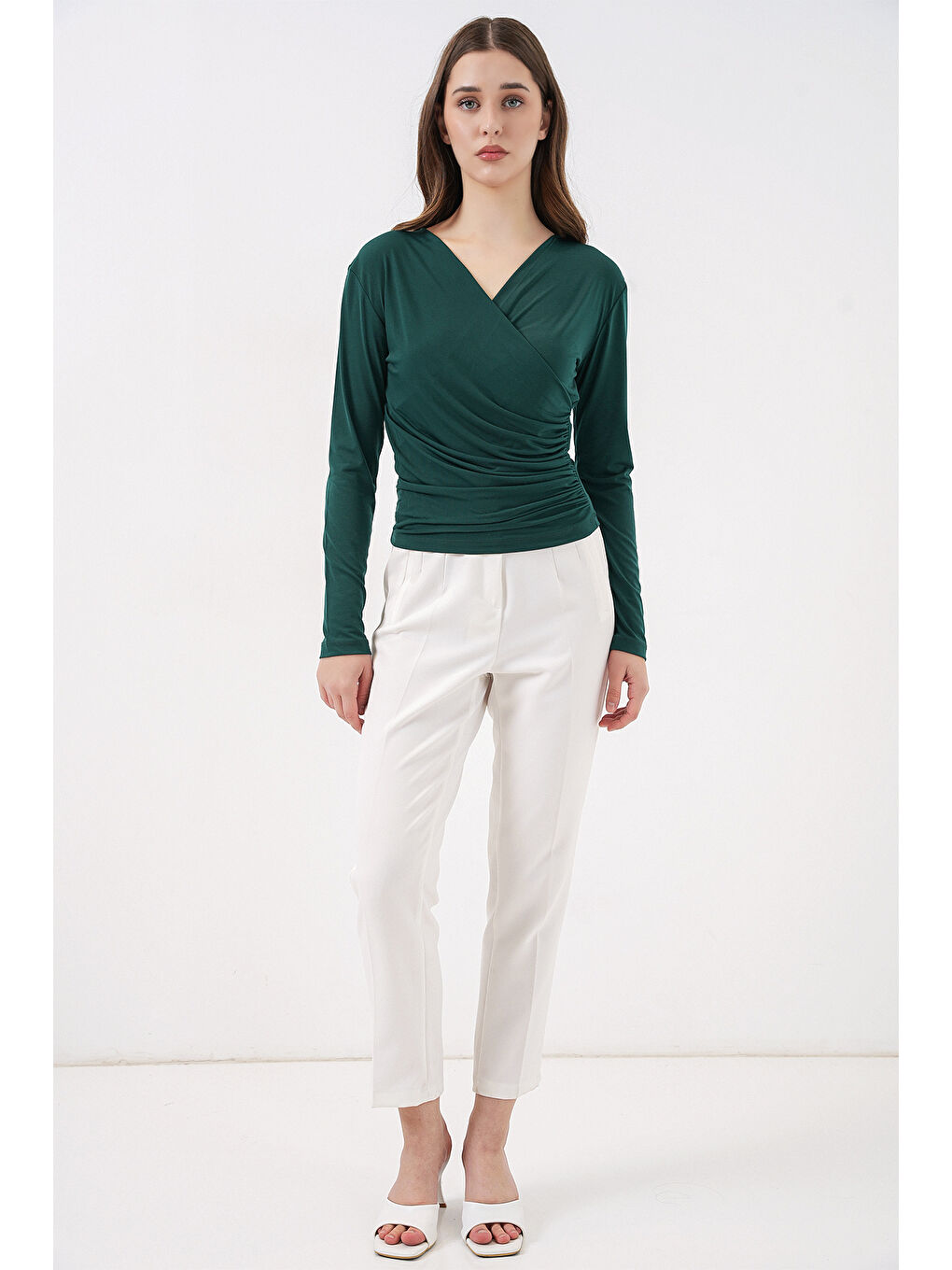 939 Anvelop Yaka Sandy Bluz - Zümrüt Yeşili-1