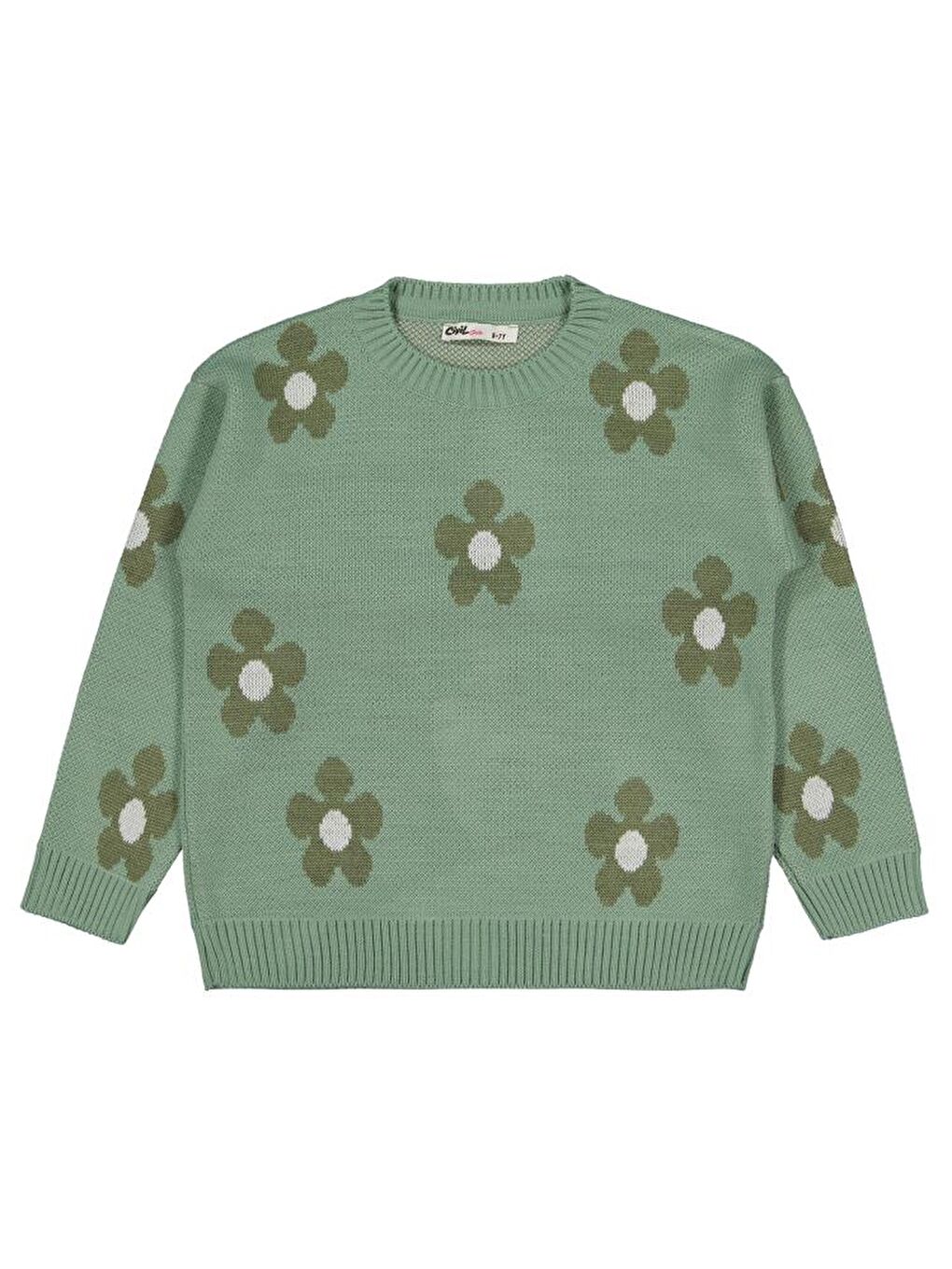 Girls Papatya Desenli 6-9 Yaş Kazak - Haki 8-9 Yaş