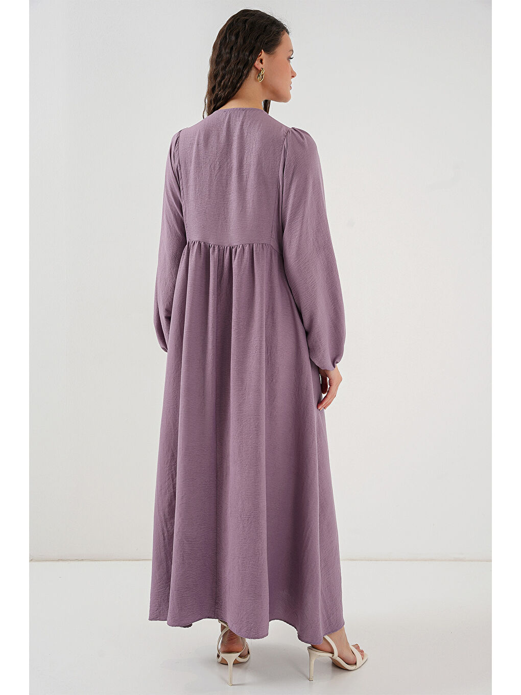 Kadın Balon Kol Uzun Tesettür Elbise 2464 - Koyu Lila-5