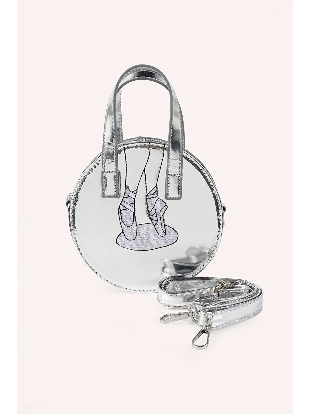 Gri Kız Çocuk Yuvarlak Gümüş Çanta