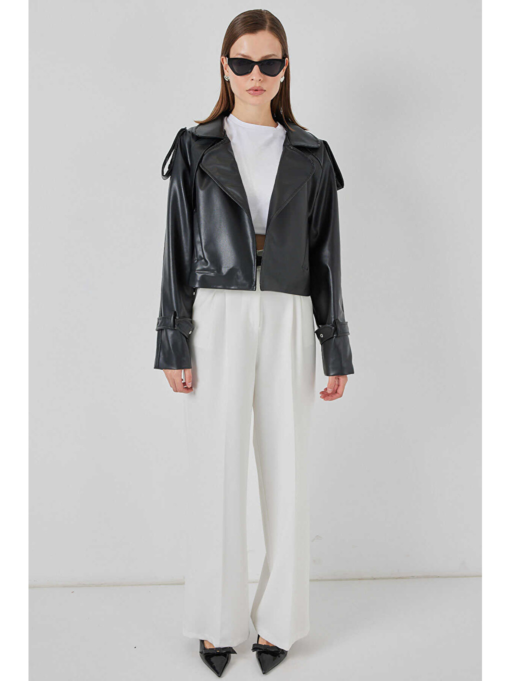 Kahverengi Kadın Oversize Deri Mont 1047