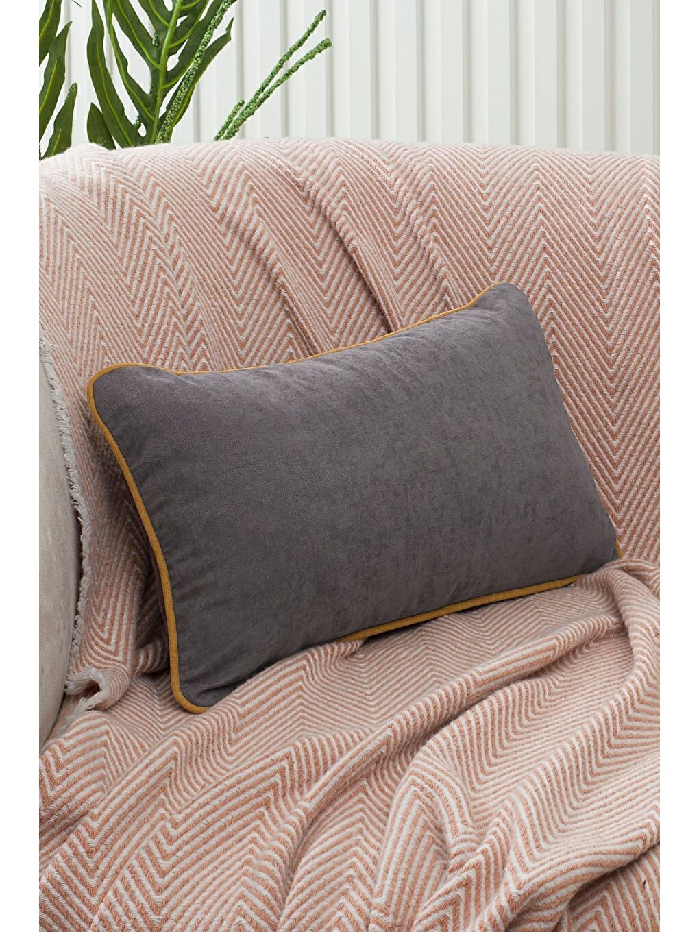 Renk Seçenekli Hardal Biyeli Gri Kırlent Kılıfı Dekoratif Düz Sade Punch Panoroma Panbiy-1