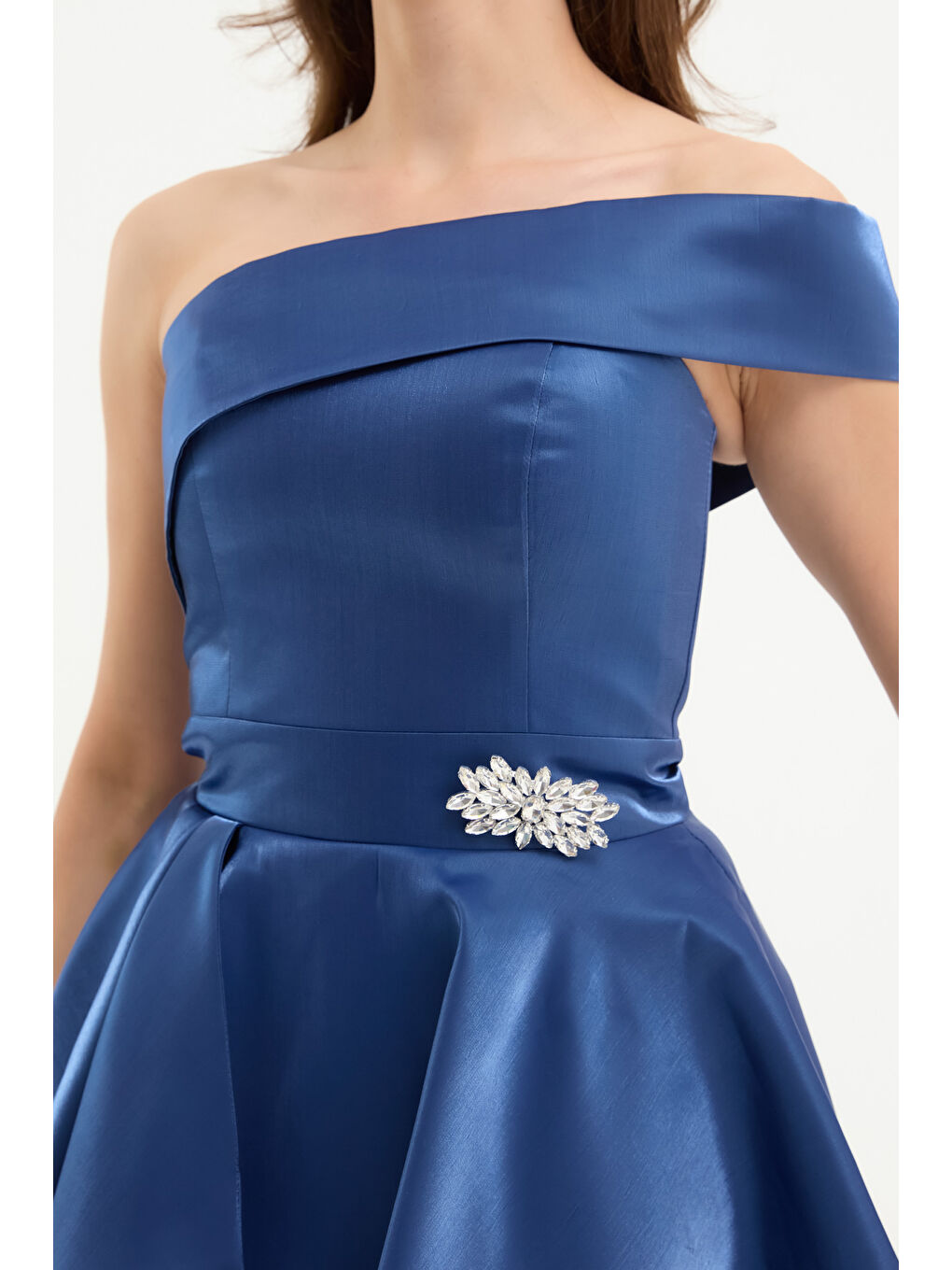 Kadın İndigo Yaka Detay Mini Mezuniyet Abiye Elbise-2