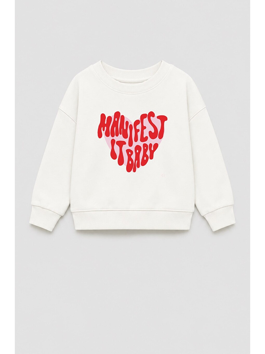 Ekru Kız Çocuk 3 İplik Kumaş Baskılı Pamuklu Sweatshirt