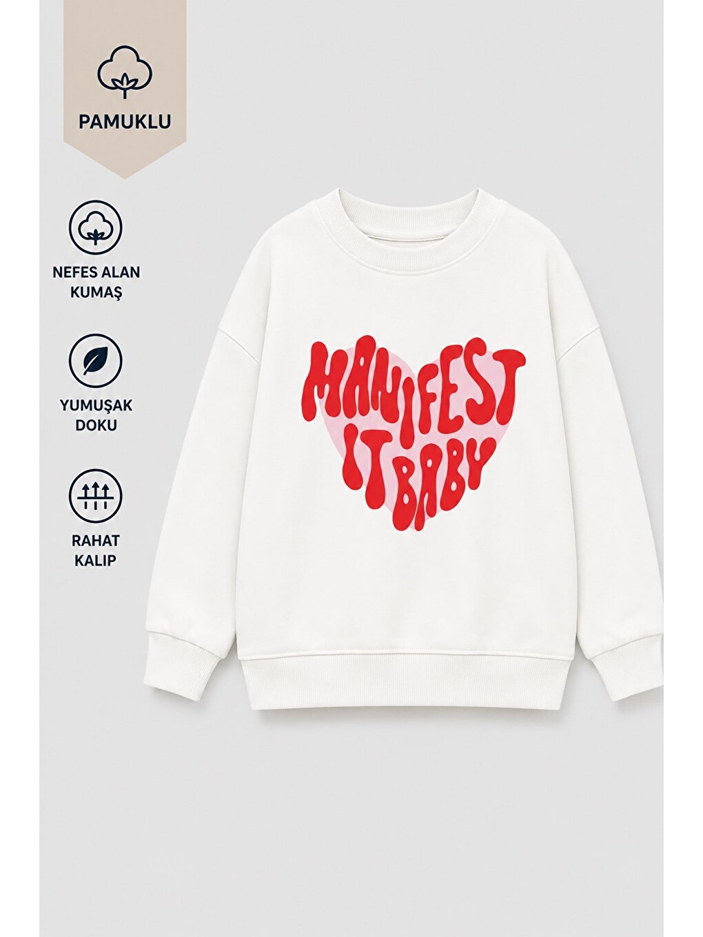 Ekru Kız Çocuk 3 İplik Kumaş Baskılı Pamuklu Sweatshirt-1