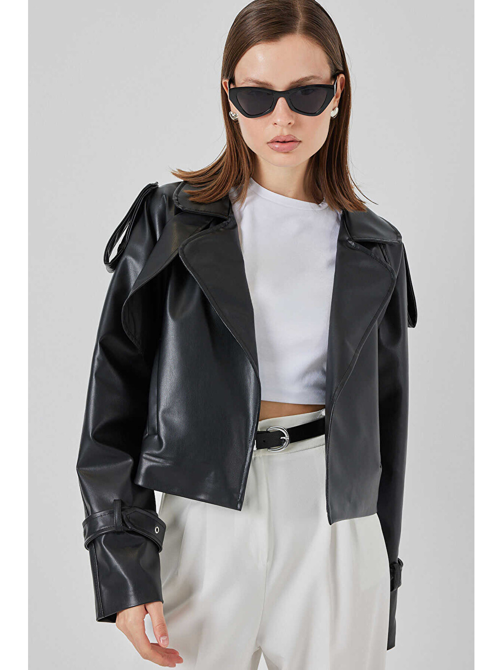 Kahverengi Kadın Oversize Deri Mont 1047-1