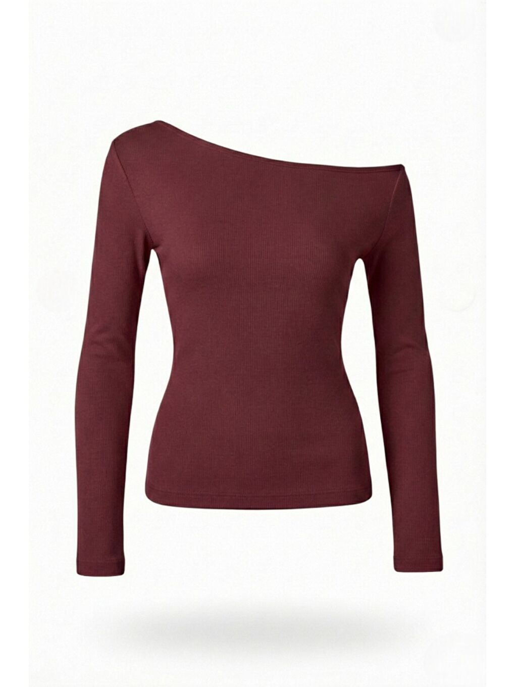 Bordo Premium Soft Seri Vücuda Oturan Kayık Yaka Örme Bluz-1