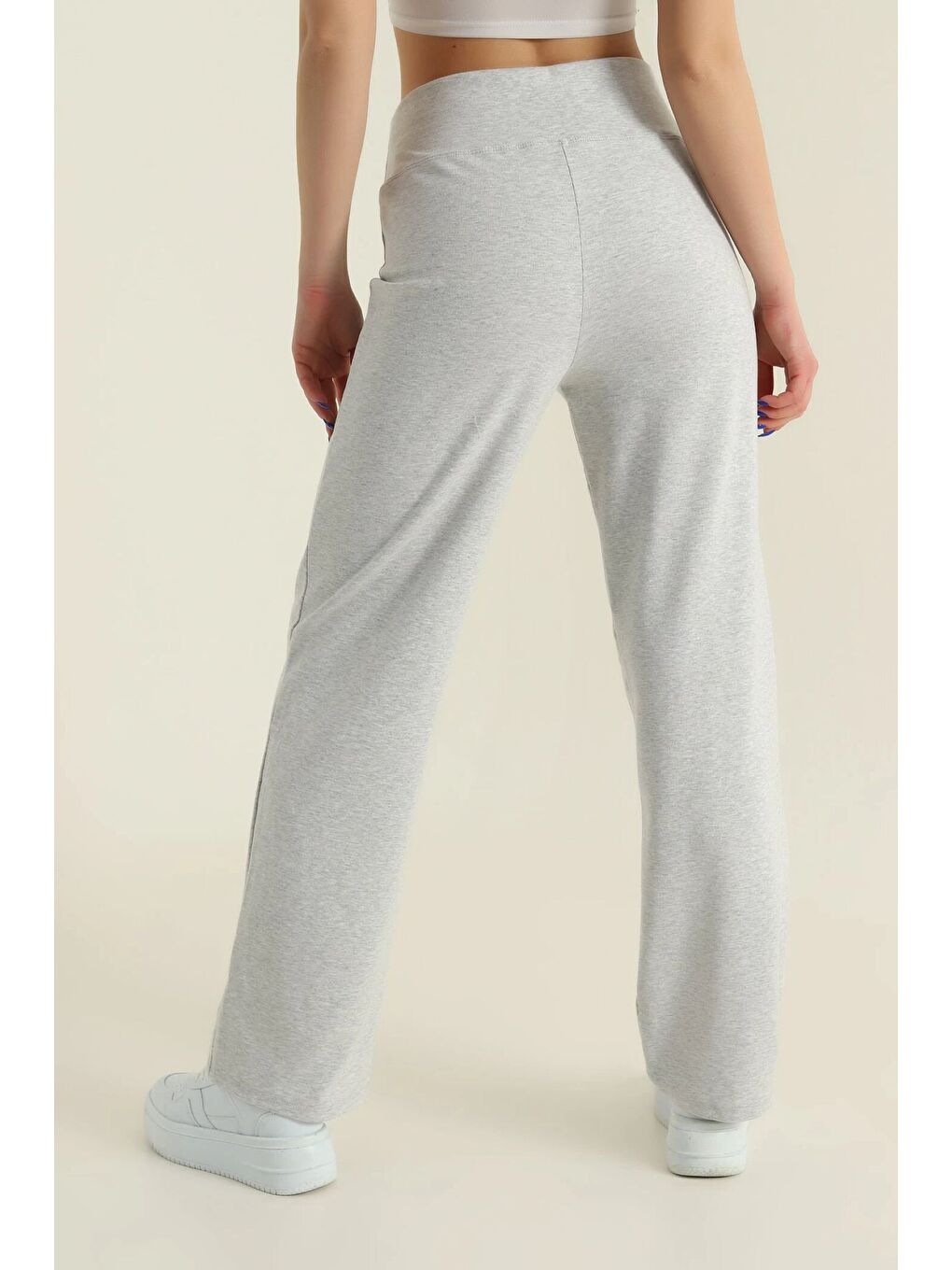 Gri Kadın Ekstra Yüksek Bel Toparlayıcı Düz Paça Ribana Kumaş Esnek Spor Rahat Günlük Tayt-3