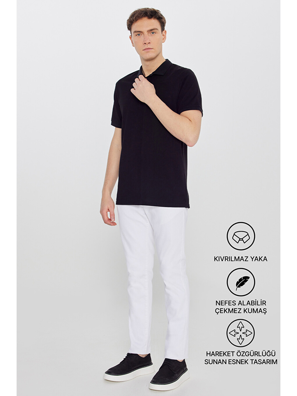 Erkek Siyah-Siyah Pamuklu Comfort Fit Rahat Kesim Polo Yaka Cepli Tişört