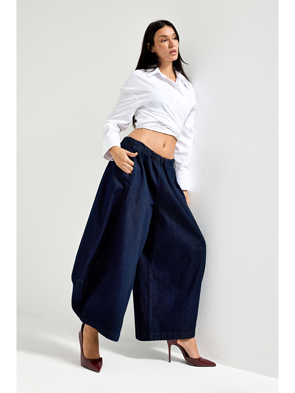 Kadın İndigo Renk 7s6-50 Süper Drop Baggy Fit %100 Pamuk Tasarım Denim Jean