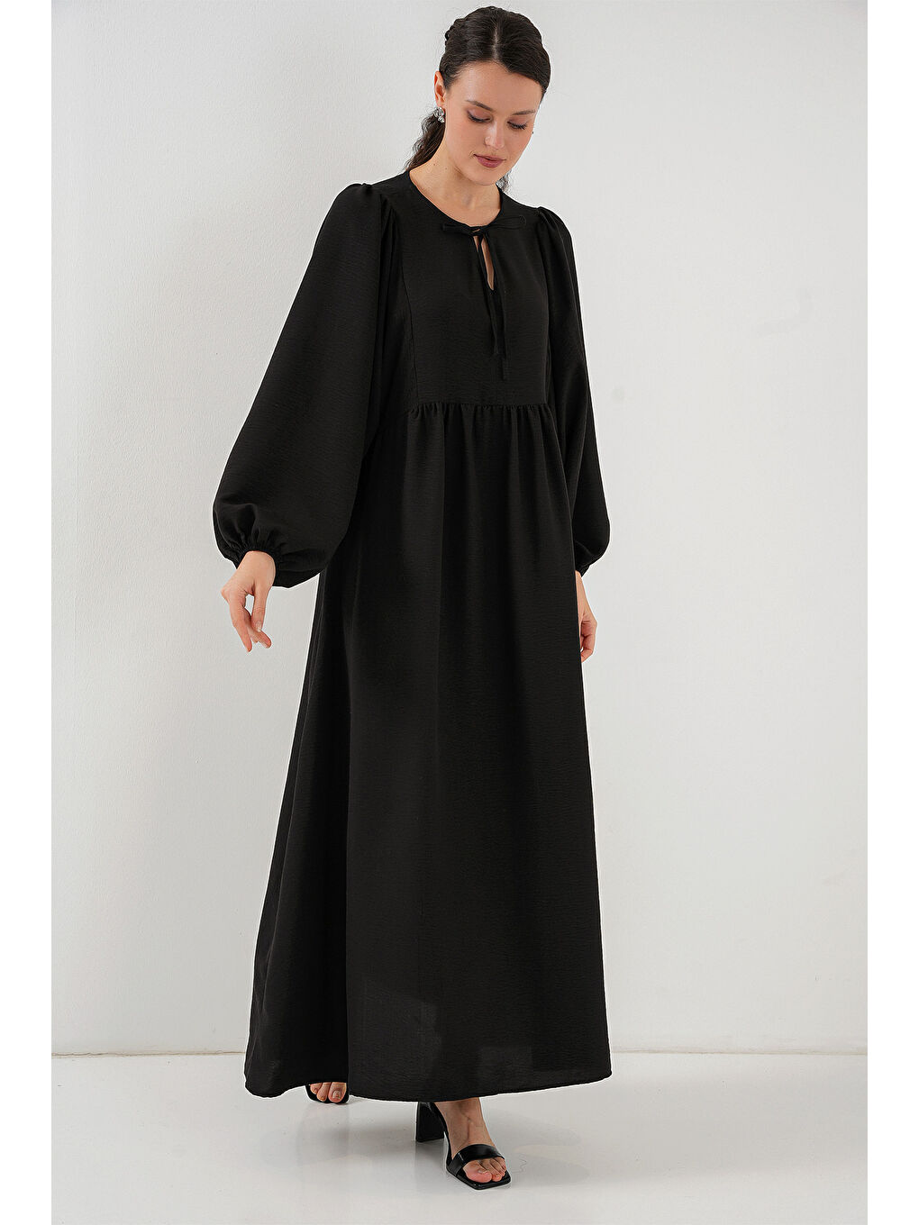 Kadın Balon Kol Uzun Tesettür Elbise 2464 - Siyah