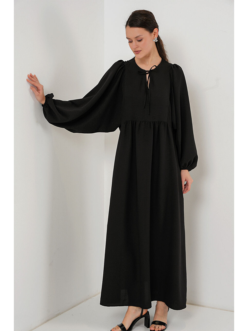 Kadın Balon Kol Uzun Tesettür Elbise 2464 - Siyah-3