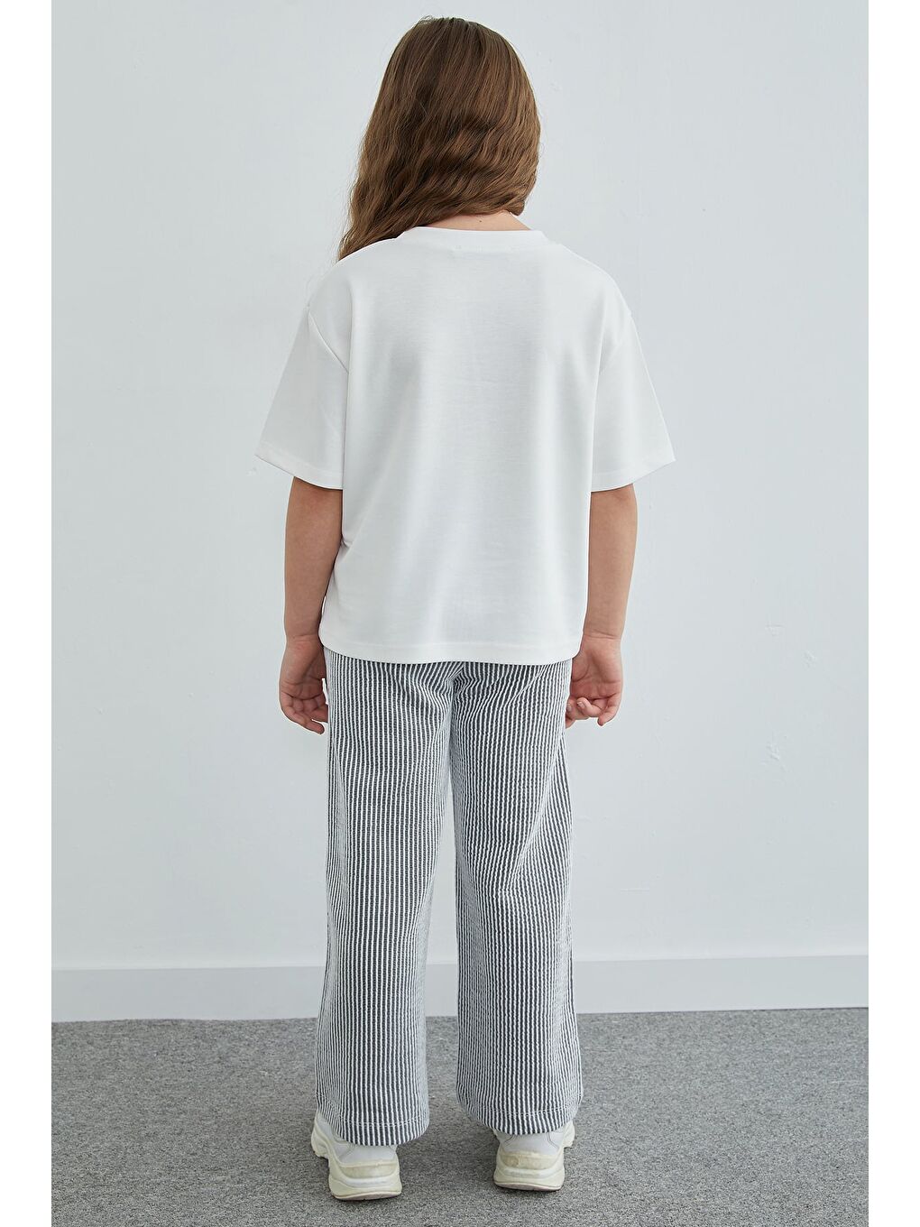 Gri Çizgili Bisiklet Yaka Kız Çocuk 2 Li Takım-2