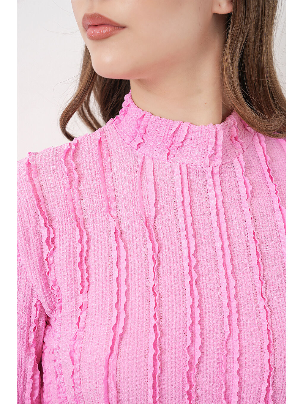 Kadın Dokulu Esnek Örme Bluz 975 - Pembe-4