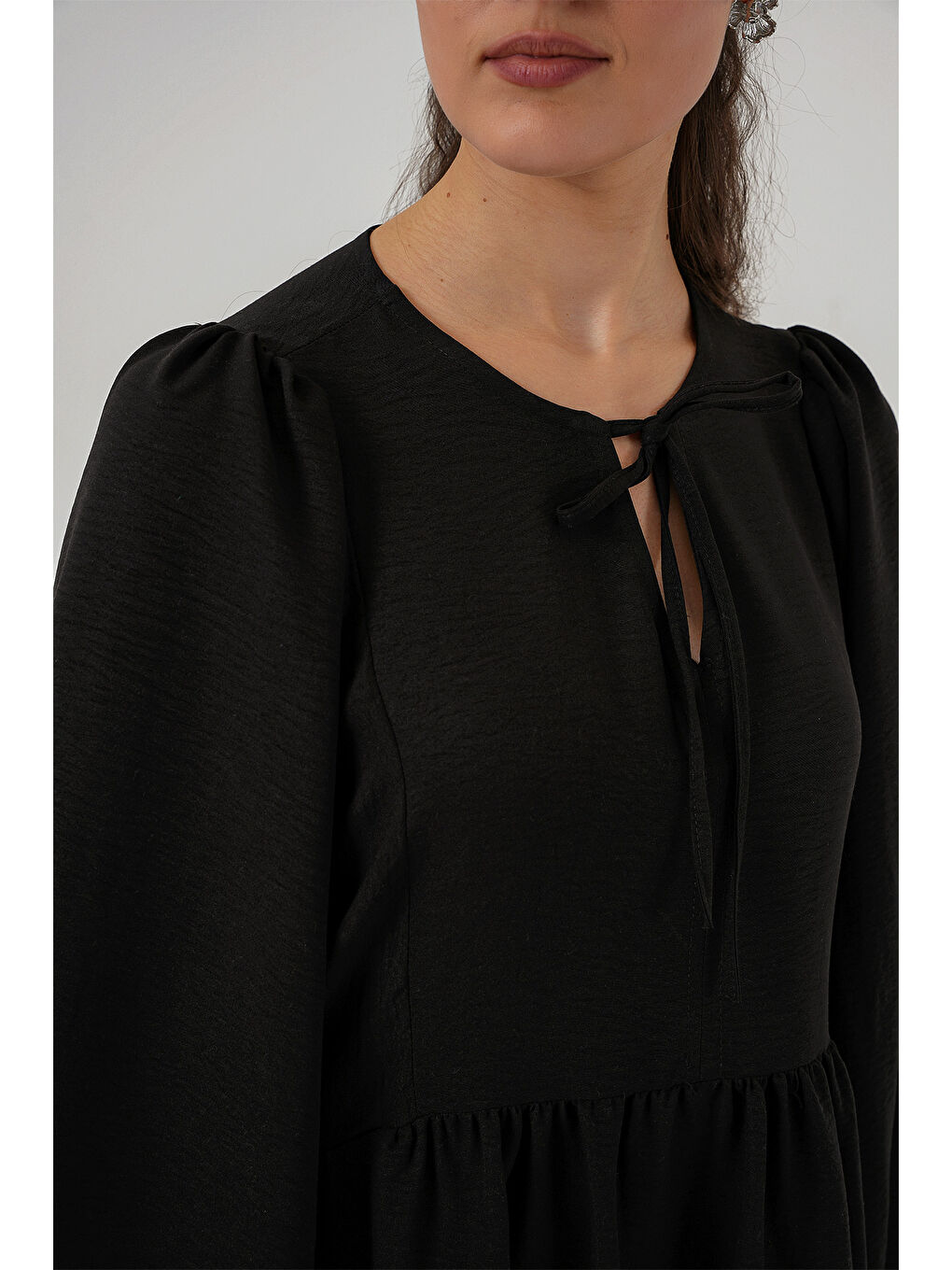 Kadın Balon Kol Uzun Tesettür Elbise 2464 - Siyah-5