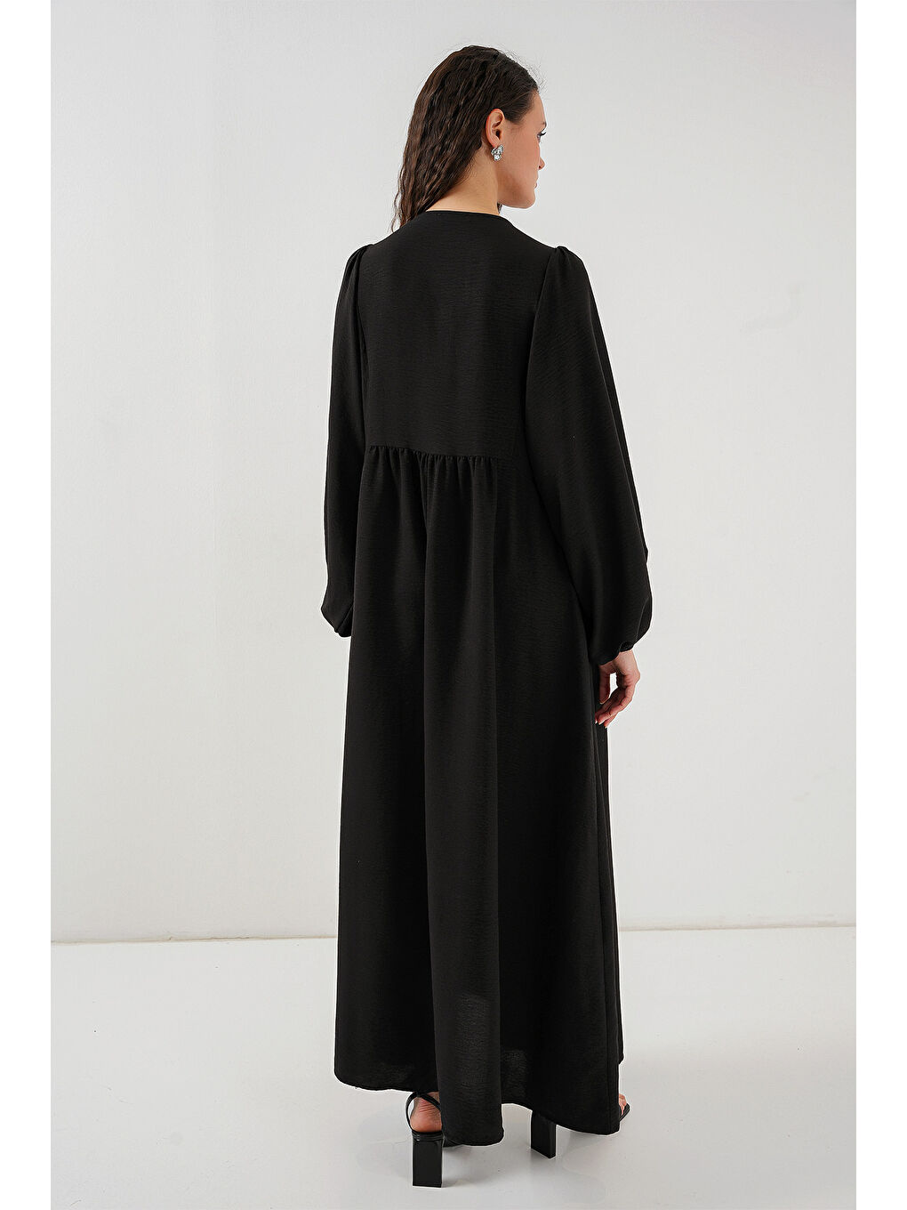 Kadın Balon Kol Uzun Tesettür Elbise 2464 - Siyah-6