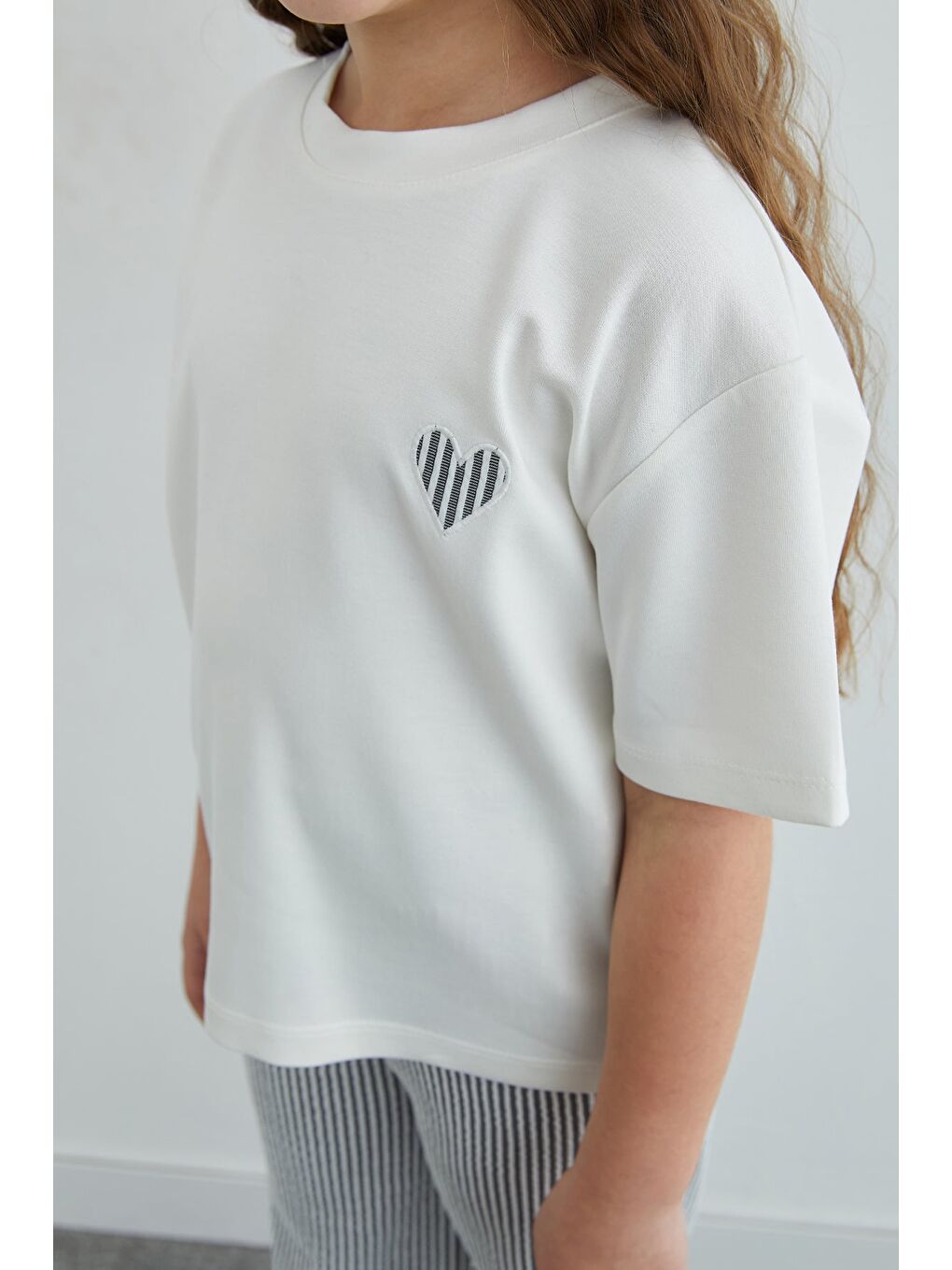 Gri Çizgili Bisiklet Yaka Kız Çocuk 2 Li Takım-3