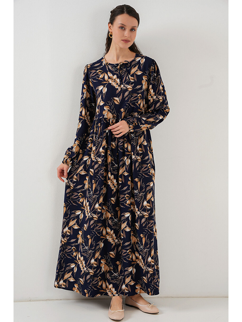 1947 Desenli Uzun Elbise - M. Lacivert