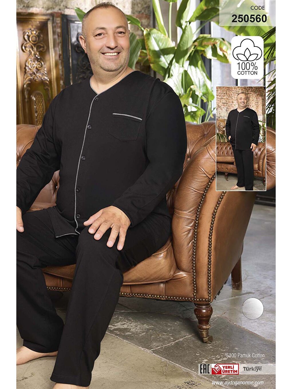 Erkek Pamuk Uzun Kol Pijama Takımı 250560 Siyah01-2