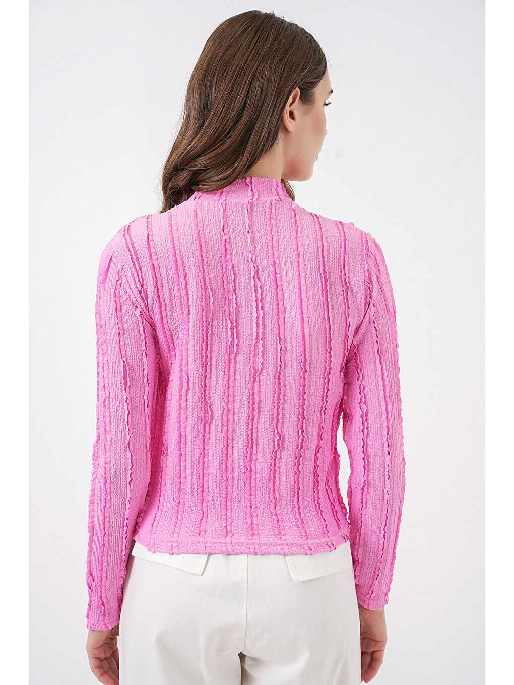 Kadın Dokulu Esnek Örme Bluz 975 - Pembe-5