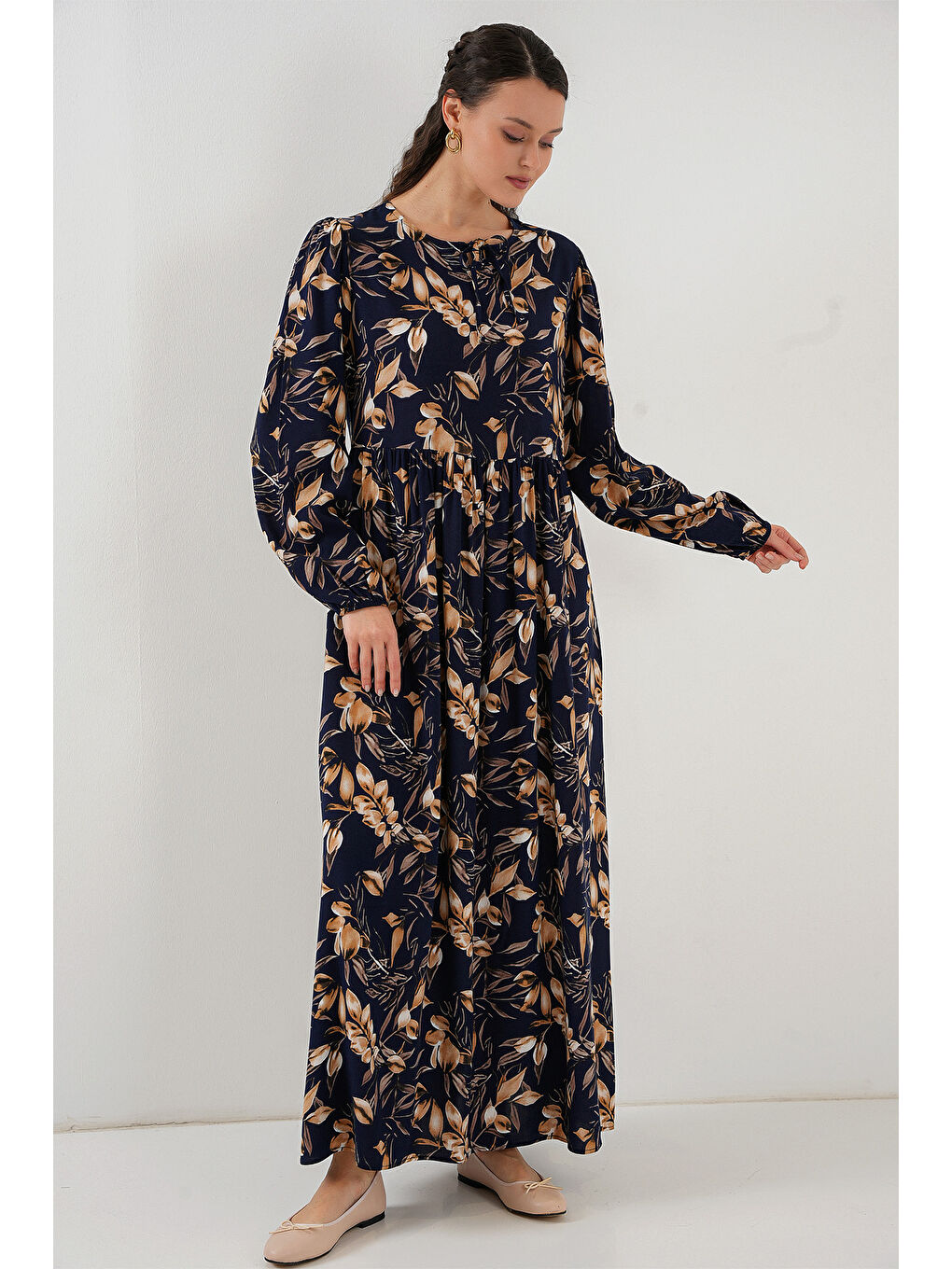 1947 Desenli Uzun Elbise - M. Lacivert-1