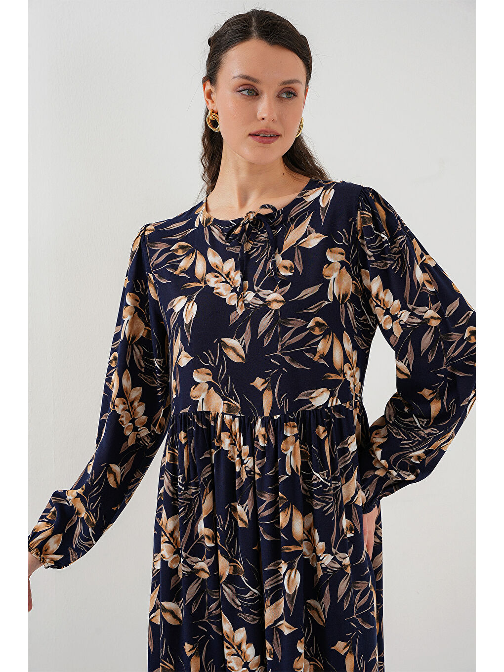 1947 Desenli Uzun Elbise - M. Lacivert-2