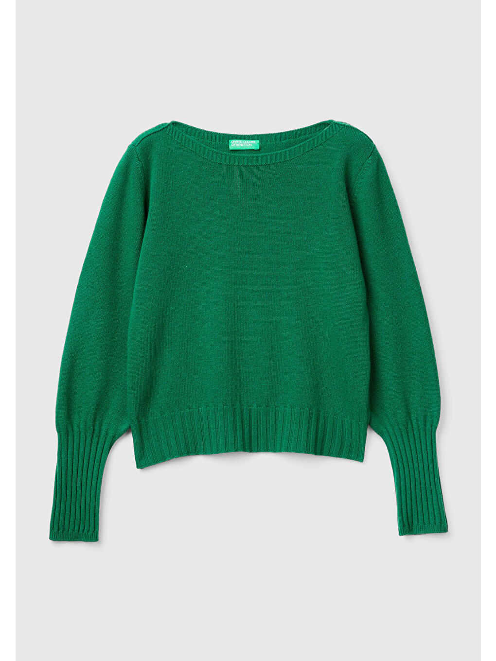 Kadın Yeşil Yün Karışımlı Dar Kesim Kayık Yaka Kazak-2