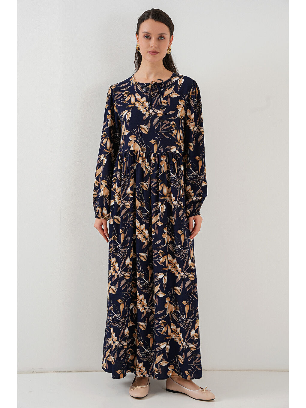 1947 Desenli Uzun Elbise - M. Lacivert-3