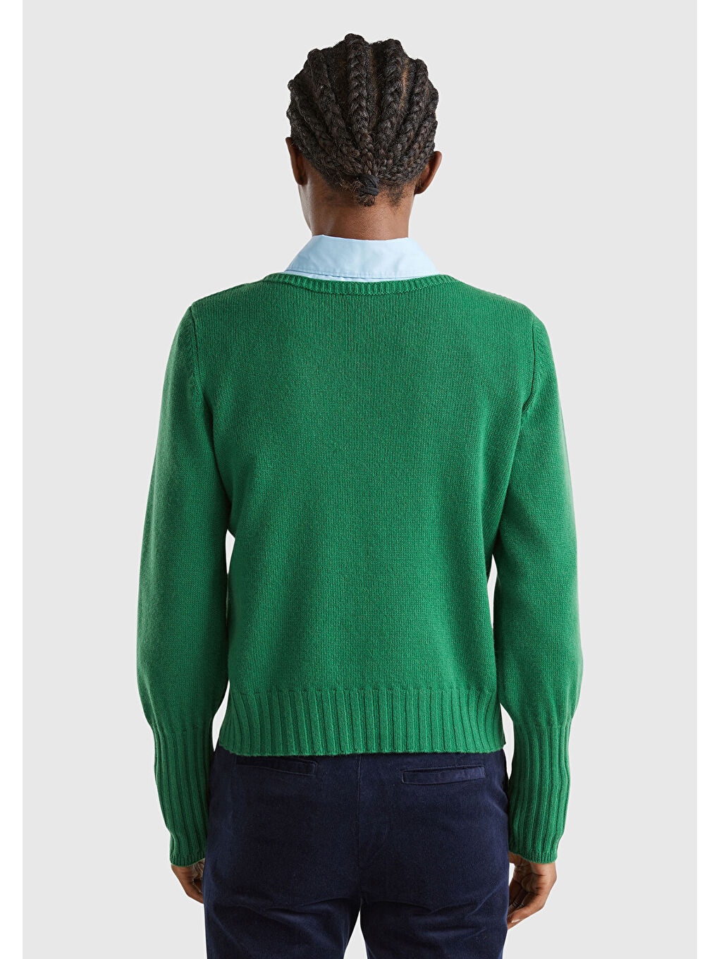 Kadın Yeşil Yün Karışımlı Dar Kesim Kayık Yaka Kazak-3