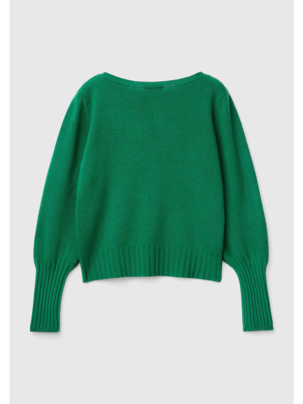 Kadın Yeşil Yün Karışımlı Dar Kesim Kayık Yaka Kazak-4