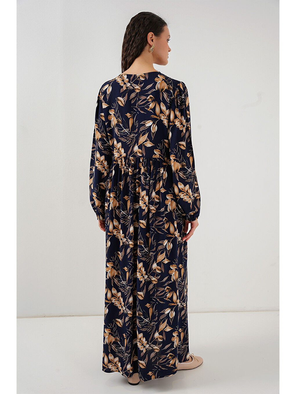 1947 Desenli Uzun Elbise - M. Lacivert-5