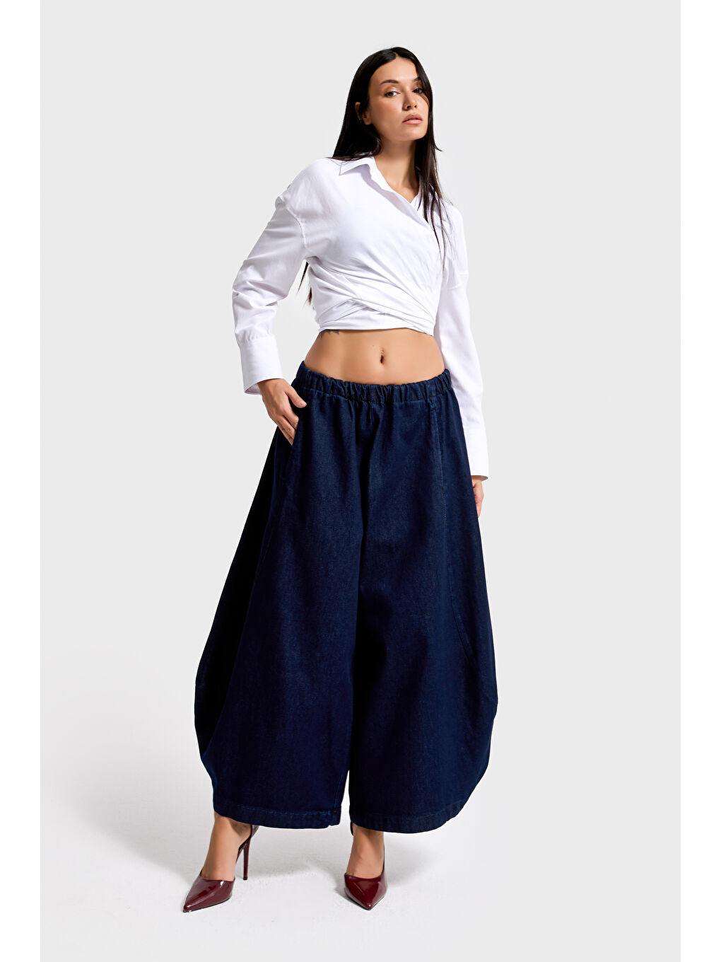 Kadın İndigo Renk 7s6-50 Süper Drop Baggy Fit %100 Pamuk Tasarım Denim Jean-2