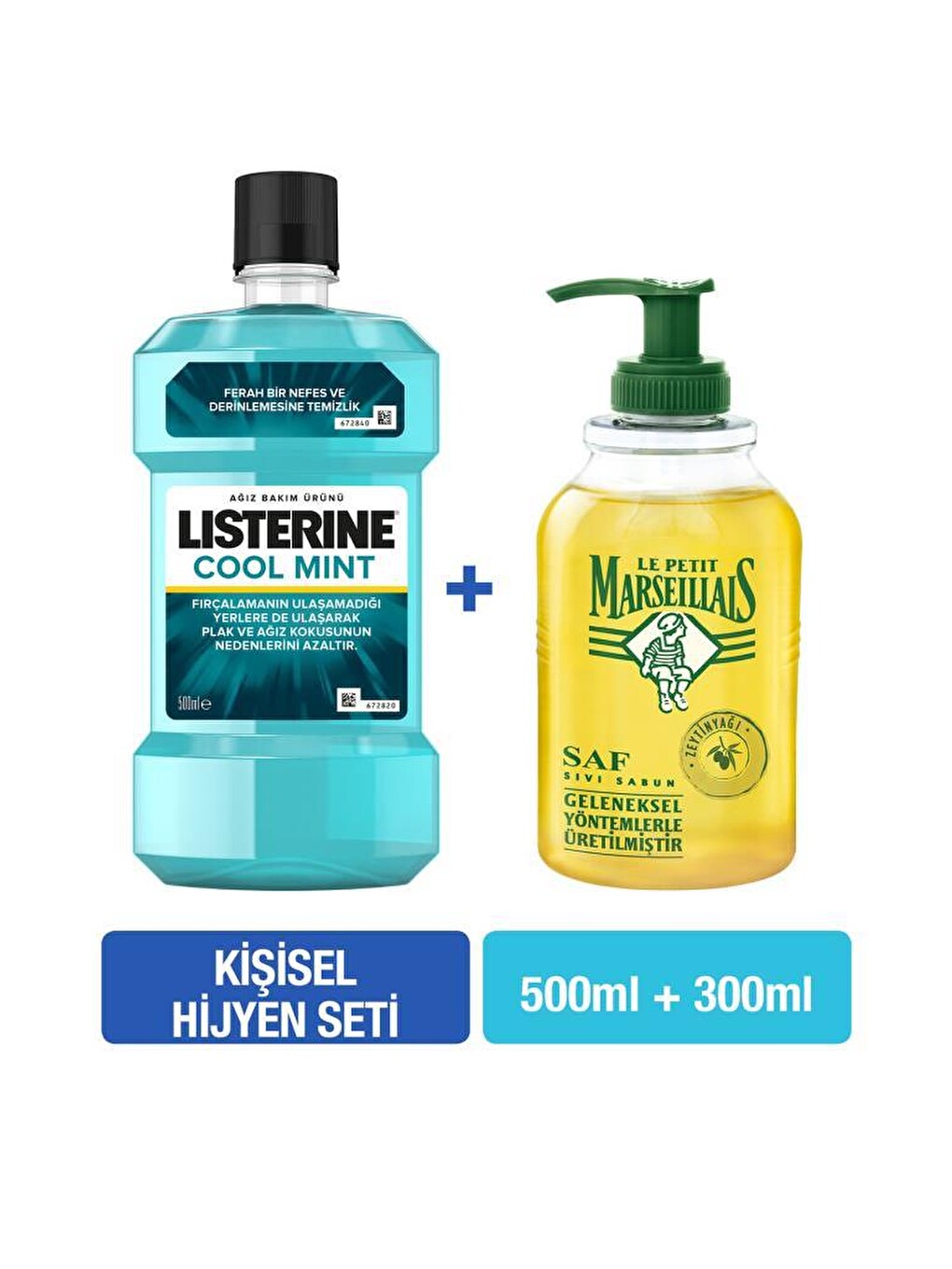 Listerine Cool Mint 500 ml + Zeytinyağı Sıvı Sabun 300 ml Hijyen Seti