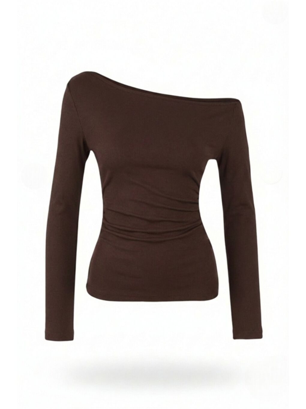 Kahverengi Premium Soft Seri Vücuda Oturan Kayık Yaka Örme Bluz-1