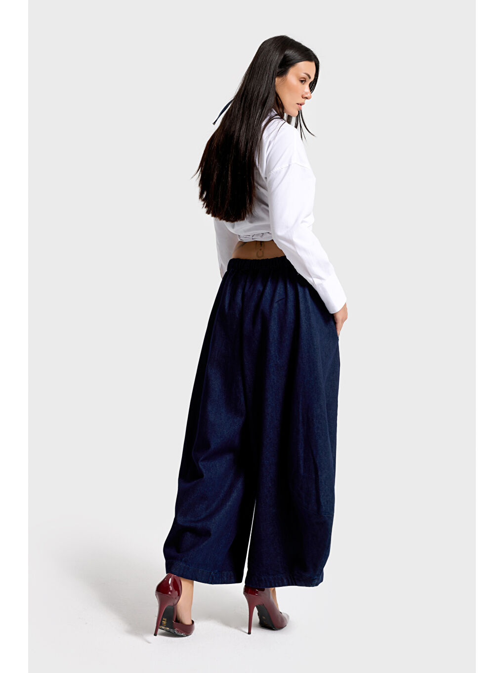 Kadın İndigo Renk 7s6-50 Süper Drop Baggy Fit %100 Pamuk Tasarım Denim Jean-3