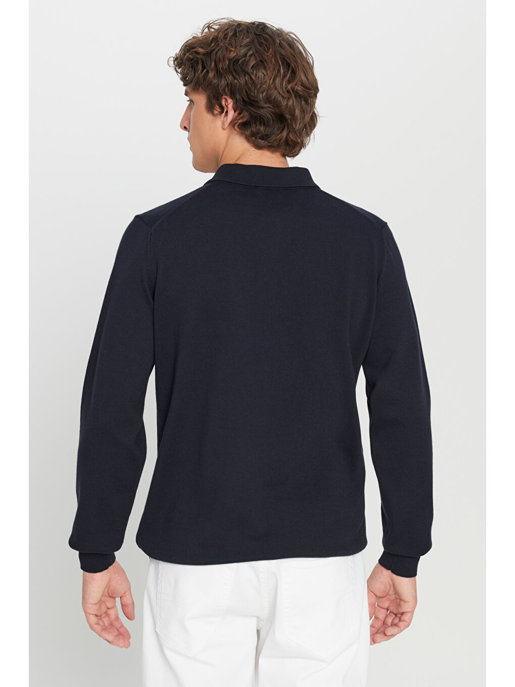 Erkek Lacivert Pamuklu Standart Fit Normal Kesim Polo Yaka Triko Kazak-4