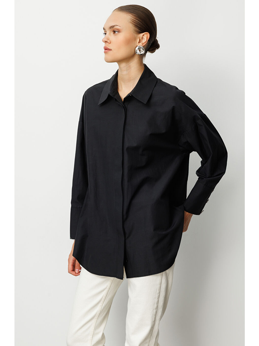 Geniş Patlı Pamuklu Siyah Tunik-2