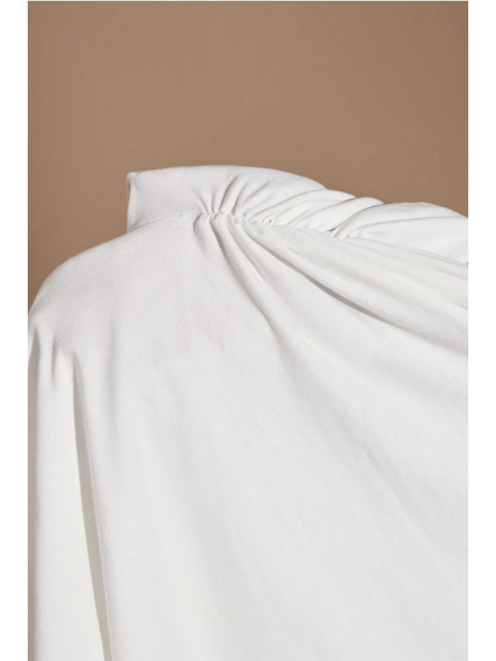 Beyaz Büyük Beden Uzun Kollu Günlük Düz Renk Büzgülü Bel Geniş Kollu T-Shirt-2