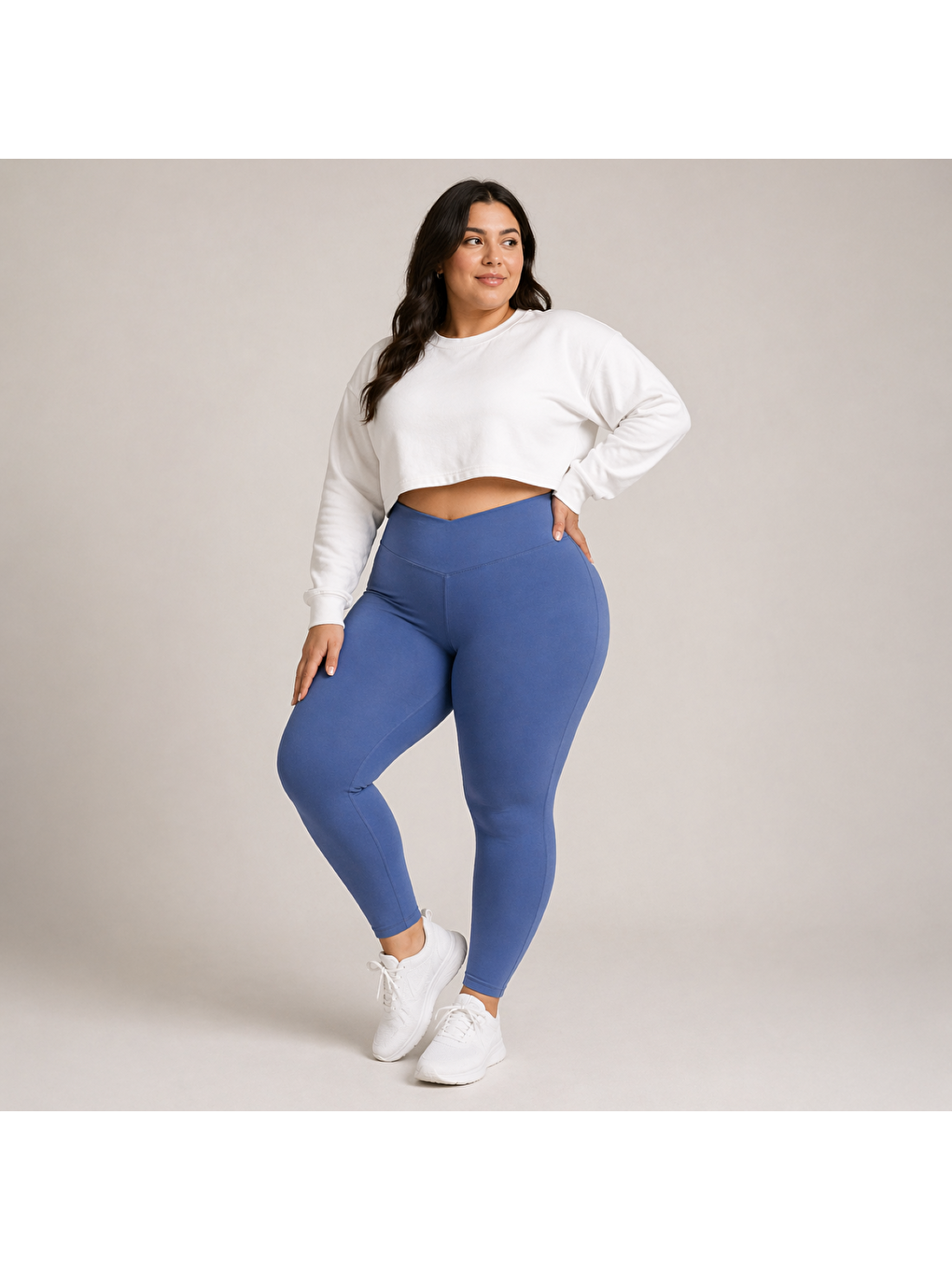 Mavi Kadın Ekstra Yüksek Bel Büyük Beden Dalgıç Kumaş Esnek Spor Rahat Günlük Battal Tayt