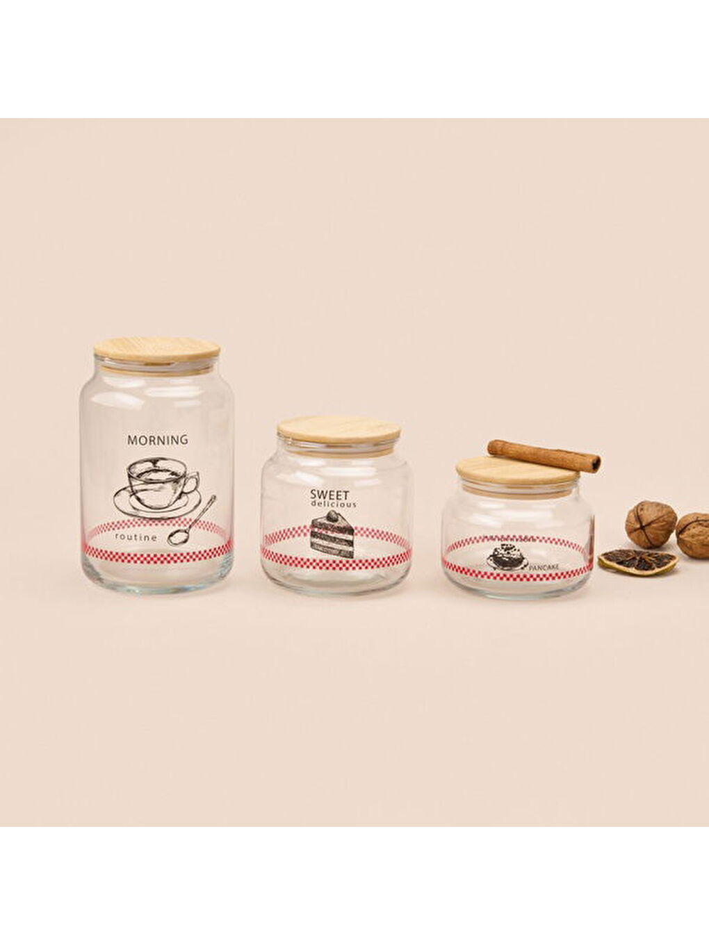 Toskana Jar 3'lü Kavanoz Seti - Açık Kahverengi / Şeffaf-2