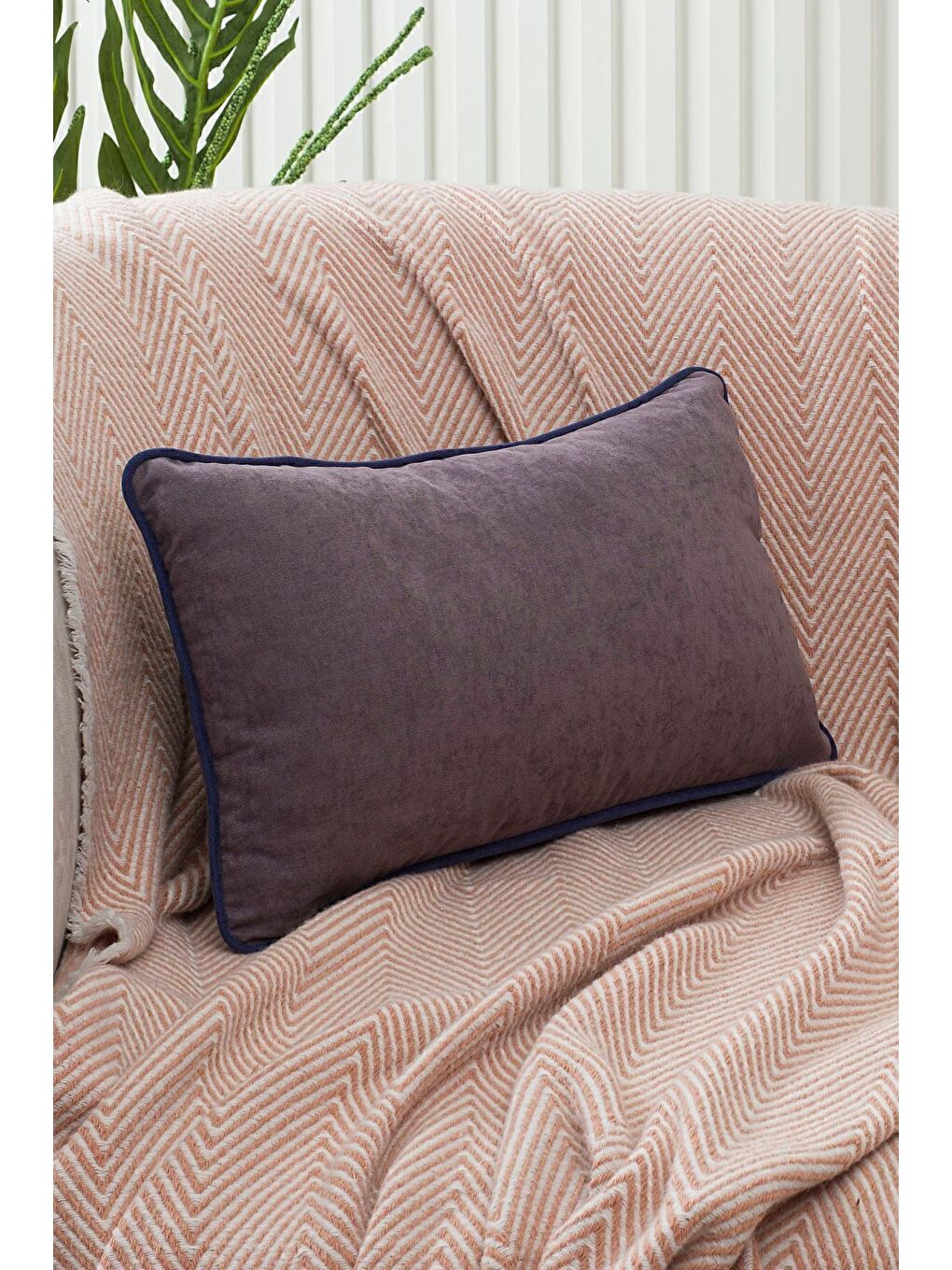 Renk Seçenekli Lacivert Biyeli Gri Kırlent Kılıfı Dekoratif Düz Sade Punch Panoroma Panbiy-1