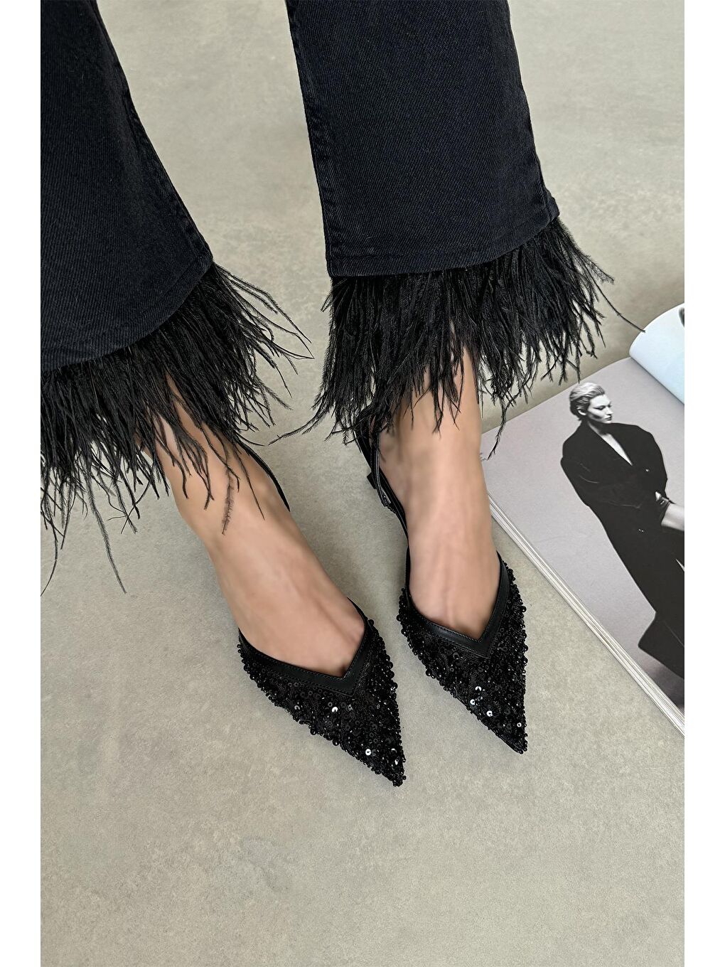 Harmony Kadın Pul Detay Topuklu Ayakkabı Siyah-1