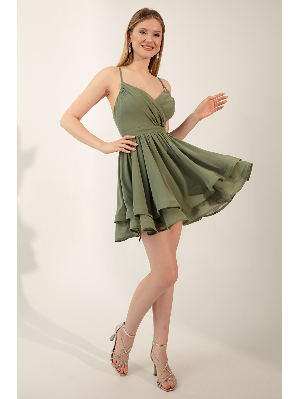 Kadın Mint Yeşili Askılı Mini Abiye Elbise