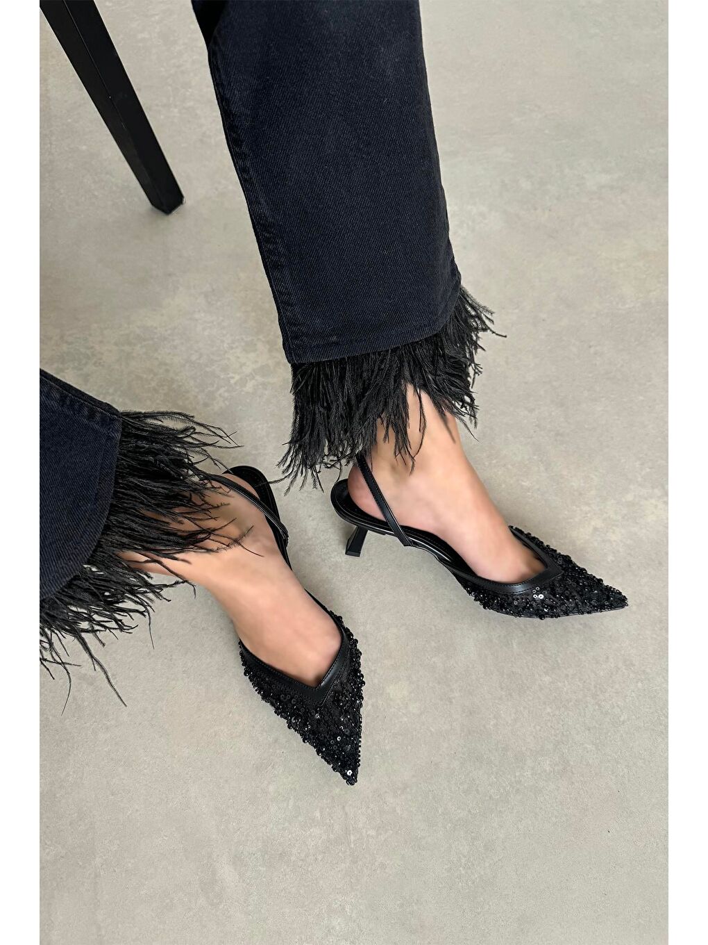 Harmony Kadın Pul Detay Topuklu Ayakkabı Siyah-2
